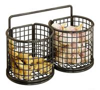 Mensola da cucina in ferro, cestino ventilato da appendere per aglio, radici di spezie e cipolle, multiuso (3 nero)