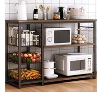 Mensola da cucina in metallo con tavolo in legno, supporto per microonde ed efficiente conservazione nizer per cucina a isola, design salvaspazio per cucinare in casa moderna