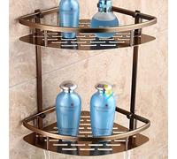 Mensola da doccia a doppio strato in bronzo anticato, mensola angolare in alluminio con gancio per shampoo e gel, scolapiatti triangolare, per bagno e cucina
