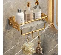 Mensola da doccia a parete in acciaio inox, elegante mensola galleggiante da bagno con ganci per asciugamani e cosmetici, 1 strato, soluzione perfetta per casa e cucina