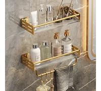 Mensola da doccia a parete in acciaio inox, elegante mensola galleggiante da bagno con gancio per asciugamani e cosmetici, 1 strato, ideale per casa e cucina