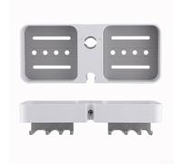 Mensola da doccia con piattaforma orizzontale a doppia divisione laterale e 8 ganci per organizzare in modo efficiente gli elementi essenziali della doccia (bianco)