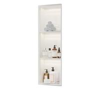 Mensola da doccia illuminata in acciaio inox, impermeabile, montaggio a parete, per bagno e cucina, non necessita di piastrelle, alcova da incasso (bianco, 90 x 28 x 12,5 cm)