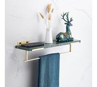 Mensola da doccia in ottone nordico con montaggio a parete, in marmo, per shampoo e cosmetici, asta per asciugamani inclusa, 40 cm, elegante finitura verde per bagno nization