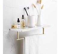 Mensola da doccia in ottone nordico - Mensola sospesa a parete con portasciugamani 40 cm marmo bianco per shampoo e cosmetici - elegante soluzione per riporre oggetti da bagno