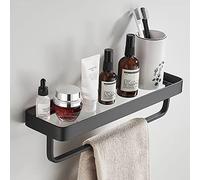 Mensola da doccia in vetro da 40 cm con montaggio a parete, mensole rettangolari da bagno temperate con portasciugamani - Finitura in alluminio resistente per soluzioni di archiviazione eleganti