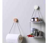 Mensola da Muro Doppia in Alluminio con cilindro in legno Bianco Dimensioni 22x14x h 36 cm Linea RING Bianco opaco RAL 9016 bianco
