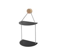Mensola da Muro Doppia in Alluminio con cilindro in legno Rovere Dimensioni 22x14x h 36 cm Linea RING nero opaco RAL 9011 nero