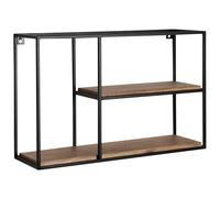 Mensola da parete, 60 x 40 x 18 cm, in legno massiccio mango/metallo, rettangolare, design piccolo, industriale, da appendere al soggiorno, libreria da parete