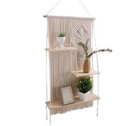 Mensola da parete Boho, mensola per piante galleggiante - Scaffale per arazzi bohémien a 3 livelli per piante,Decorazioni per la casa rustiche Boho, mensole sospese in corda, arazzi in macramè per pia