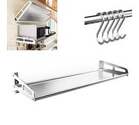 Mensola da parete in acciaio inox per microonde, con supporto pieghevole e 5 ganci, per cucina, salvaspazio, per uso domestico e ristorante