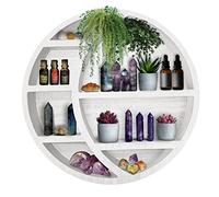 Mensola da parete in legno a mezzaluna, decorativa in stile bohémien, da appendere, per camera da letto, dormitorio, asilo nido, facile da montare, per cristalli e oli essenziali, 35,5 x 35,5 x 8,5