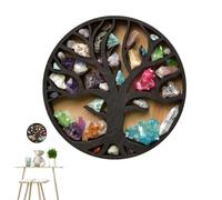 Mensola da parete in legno, espositore con albero della vita, decorazione rustica per la casa per esporre bigiotteria e statuette, design geometrico sacro, 30 x 30 x 3 cm