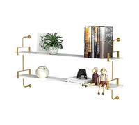 Mensola da parete in legno massello in stile scandinavo con struttura in finto marmo dorato staffa in ferro da parete libreria decorativa espositore a 2 strati 100 cm