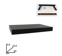 MENSOLA DA PARETE IN LEGNO MDF 80X23,5X3,8CM PENSILE SCAFFALE A MURO STAFFE NERO