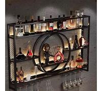 Mensola da parete in metallo industriale, espositore per bottiglie di liquore da bar con luce a LED, portabottiglie robusto a griglia cava, mensola in ferro per liquori(Black,39.37x5.91x31.5 inches)
