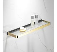 Mensola da parete in rame di alta qualità con portasciugamani e gancio, elegante finitura nera e oro, soluzione chic in vetro, set completo di hardware per una decorazione elegante della casa