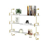 Mensola da parete in stile scandinavo con struttura in finto marmo in legno massello e staffa in ferro dorato, libreria da parete e scaffale decorativo per la casa (3 ripiani, 100 cm)