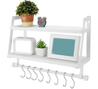 Mensola da Parete Legno e Metallo Design Moderno con Asta e Ganci Bagno Cucina