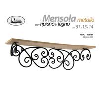 Mensola da Parete METALLO NERO RIPIANO LEGNO Pensile MODERNO CLASSICO 511314cm