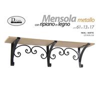 Mensola da Parete METALLO NERO RIPIANO LEGNO Pensile MODERNO CLASSICO 611317cm