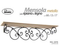 Mensola da Parete METALLO NERO RIPIANO LEGNO Pensile MODERNO CLASSICO 661317cm