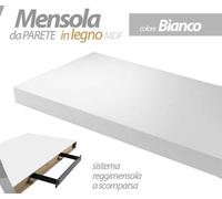 Giardicasa MENSOLA DA PARETE IN LEGNO BIANCO KIT MONTAGGIO SALOTTO CUCINA 40X25X4CM