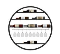 Mensola da parete per bicchieri da vino e bottiglia di whisky rotonda, 85 x 85 x 10 cm, design a stella nera, mini bar, arredamento elegante per bar per gli amanti del vino e dei liquori