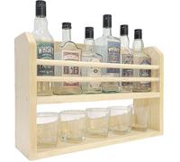 Mensola da parete per liquori in legno massello - ripiano bar sospeso con spazio per bottiglie e bicchieri, in pino spazzolato verniciato, pronta all’uso, ideale per cucina, salotto o taverna 50x35x14