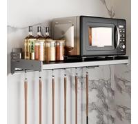 Mensola da parete per microonde con ganci scorrevoli, scaffale da cucina per risparmiare spazio