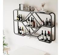 Mensola da parete per vino, organizer salvaspazio per bottiglie e bicchieri, ideale come decorazione per la casa e il bar, design rustico e moderno, soluzione elegante per gli amanti del vino