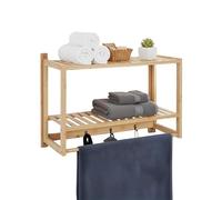Mensola da Parete Relaxdays per Il Bagno, HxLxP: 40 x 60 x 23,5 cm, bambù, Asta per Asciugamani, 3 Ganci, Naturale