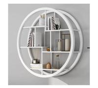 Mensola da parete rotonda da parete, in legno e ferro, mensole sospese a 5 ripiani, mensole galleggianti circolari, mensole galleggianti per casa e ufficio (colore: bianco)