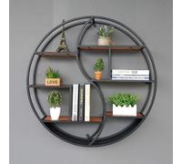 Mensola da Parete Rotonda in Ferro Battuto Industriale retrò, Mensole Montate in Metallo in Legno E Nero, per Scaffale Creativo per Espositori da Banco, 6 Piani(Nero,88x16CM)