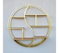 Mensola da Parete Rotonda in Ferro Battuto Industriale retrò, Mensole Montate in Metallo in Legno E Nero, per Scaffale Creativo per Espositori da Banco, 6 Piani(Gold,88x16CM)