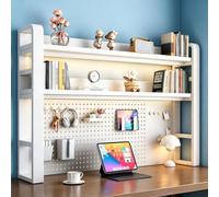 Mensola da scrivania a 2/3/4 livelli con pannello forato e accessori, libreria da scrivania in metallo, organizer da scrivania fai-da-te, per tavolo da studio(White+White,(3-Tier)45.3x10x36.7")