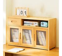 Mensola da scrivania in bambù con fondo in acrilico, design cavo, 1/2 cassetto e anta doppia/tripla, ideale per scrivania e ufficio domestico