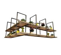 Mensola da soffitto e portavasi - Mensola sospesa a 2 livelli con struttura in ferro battuto, mensole galleggianti in legno per la casa, la cucina e l'arredamento del balcone(120x30x80cm)