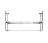 Mensola da soffitto Galleggiante in Acciaio Inox - Porta pentole e padelle a 2 Livelli, portabottiglie di Vino e spezie da Parete per Cucina, Bar e Ristorante (100x35x80 cm)