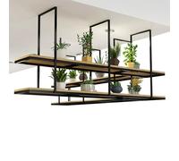 Mensola da soffitto, mensola sospesa Galleggiante, portafiori Creativo, 2 Ripiani, mensole Decorative, Porta Piante/libreria a Parete, portabottiglie in Legno e Metallo (140x30x80