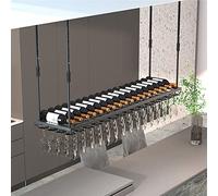 Mensola da soffitto - Porta calici da vino sospeso al soffitto, Portabottiglie sospeso in ferro battuto, Porta calici da vino a parete regolabile in altezza, Portabottiglie da vino in ferro