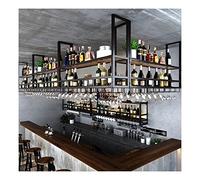 Mensola da soffitto sospesa in ferro vintage con 2 strati Bar Floating Rack per calici e bicchieri da vino (100 x 30 x 85 cm)