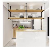 Mensola decorativa da soffitto, scaffale da appendere, scaffale industriale a 2 strati, rack per vino bar, appendiabiti in ferro battuto per sala da pranzo ()