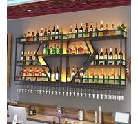 Mensola di vino in metallo montato a parete con luci a LED, mensola da bar con supporto per bicchiere di vino, scaffali galleggianti, cremagliera di esposizione di bottiglie di liquore, scaffali di