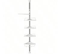 Mensola Doccia Telescopica e Regolabile, Scaffale Angolare Bagno, Altezza Totale 95-300 cm, Acciaio Inossidabile, 4 Ripiani, 3 Ganci, 1 Portasciugamani, Color Argento e Bianco Tutto a portata di mano: