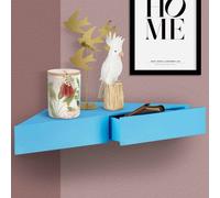 Mensola Doppio Cassetto Angolo Sospeso Parete Scaffale Angolare Legno MDF Blu