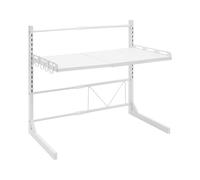 Mensola espandibile per microonde a 2 livelli, regolabile in acciaio al carbonio, scaffale in metallo con 4 ganci, supporto per forno a microonde, portaspezie in piedi, scaffale per forno/macchina da