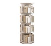 Mensola Espositiva Girevole A 360 Gradi in Legno, Libreria Angolare Rotonda da Pavimento, Torre Salvaspazio per Stanze Piccole, Elegante Soluzione per Riporre Libri, Bianco