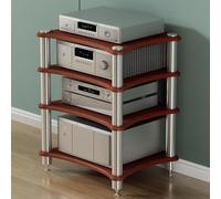 Mensola for giradischi, mobiletto for componenti multimediali AV a 1, 2, 3 o 4 livelli, supporto angolare in legno for audio e video stereo, supporto for CD for casa/ufficio/DJ/teatro(Red Walnut,4 Tie