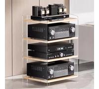 Mensola for giradischi, mobiletto multimediale, supporto audio/video con ripiani regolabili a 3/4 livelli, moderno rack AV, spazio for componenti stereo di intrattenimento(Acrylic+wood,4 Tier)